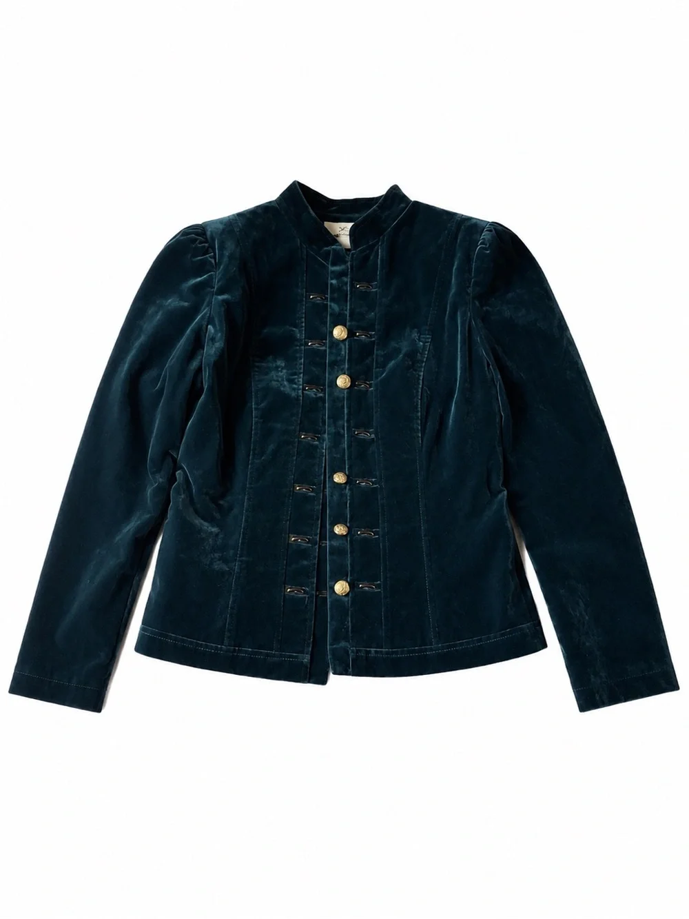 Velvet Military-Button Blazer in Deep Teal